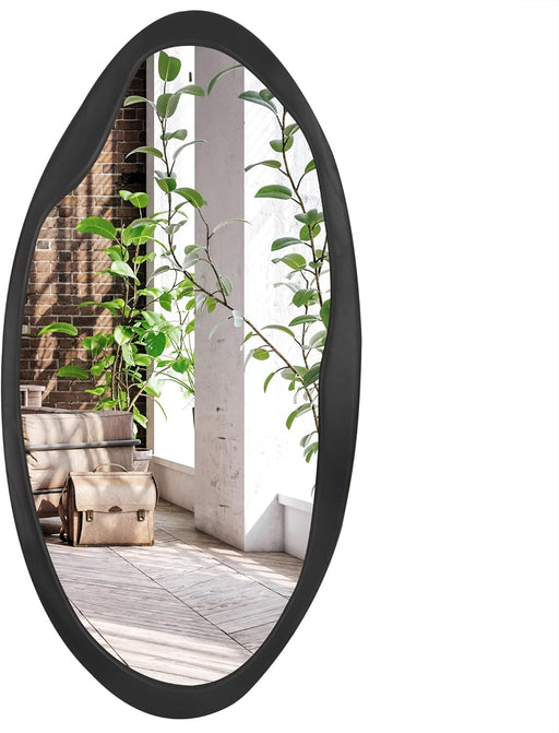 20X40 Organic Shaped Wood Mirror in Black Sycamore - Oval Wall Mirror for Bathroom, Living Room, Entryway Hall, and Decorative Mirror for Bedroom