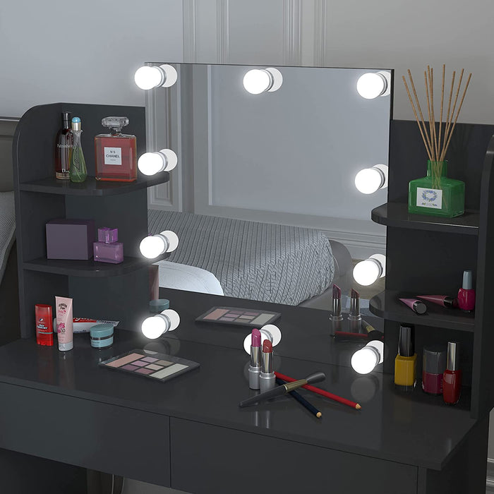 Black Vanity Table Set with Lighted Mirror