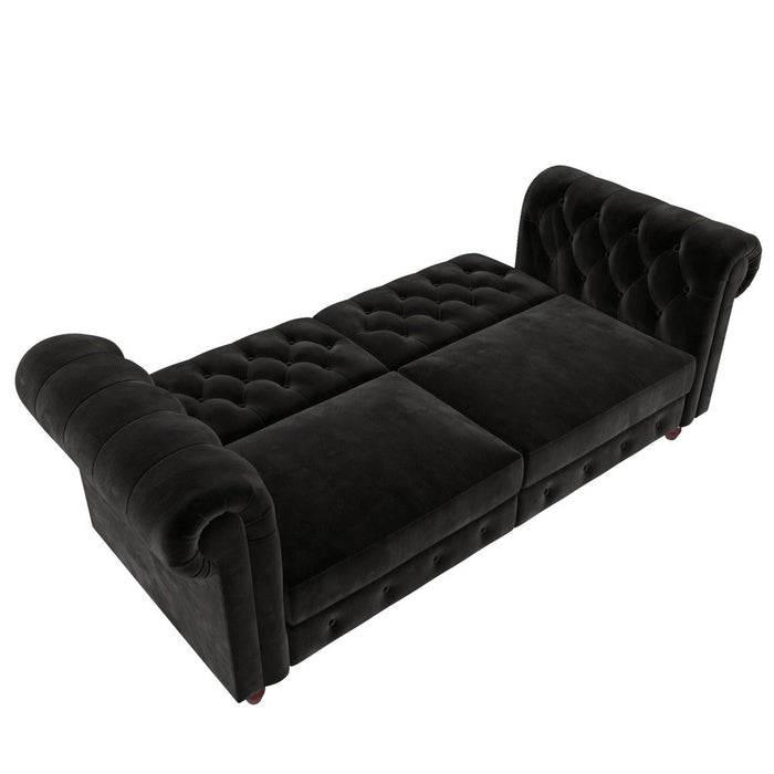 Black Velvet Chesterfield Coil Sofa Futon