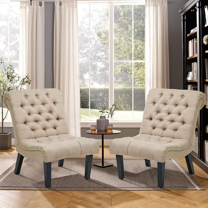 Modern Khaki Accent Chair with Wood Legs