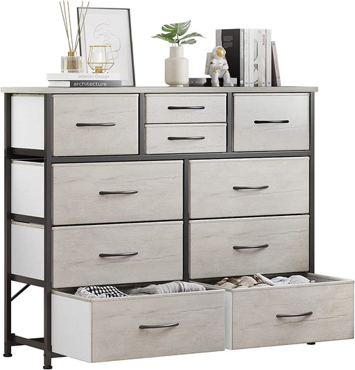 Grey 4 Drawer Chest of Drawers with Wood Top and Nightstand