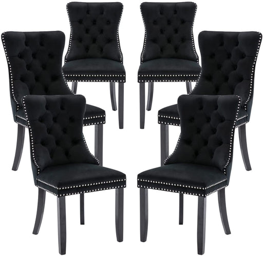 Black Velvet Tufted Dining Chairs Set of 6