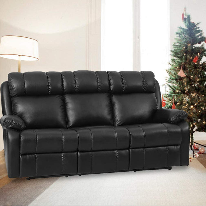 Recliner Chair Leather Sofa Recliner Couch Manual Reclining Home Theater Seating Manual Recliner Motion for Living Room Furniture (Three Seat, Black)