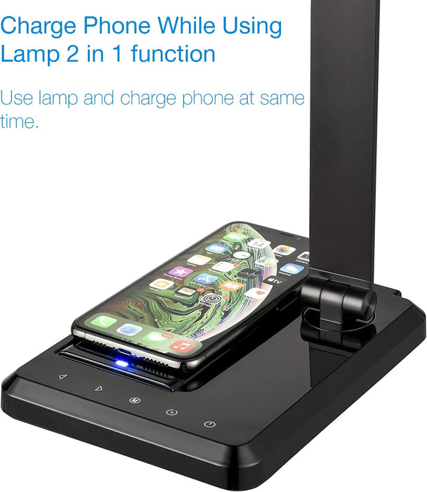 LED Desk Lamp with Wireless Charger & USB Port