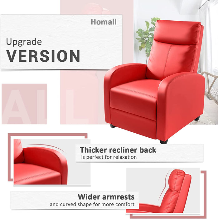 Recliner Chair, Padded Seat, Red, PU Leather