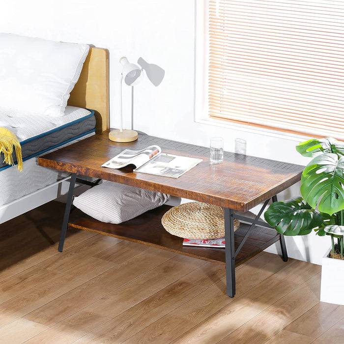 Rustic Brown Cocktail Table with Metal Legs