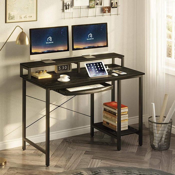 47″ Black Computer Desk with Power Outlet and USB Ports