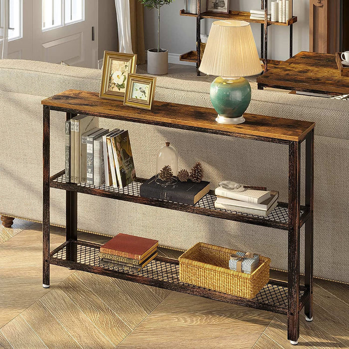 Rustic Console Table with Mesh Shelves