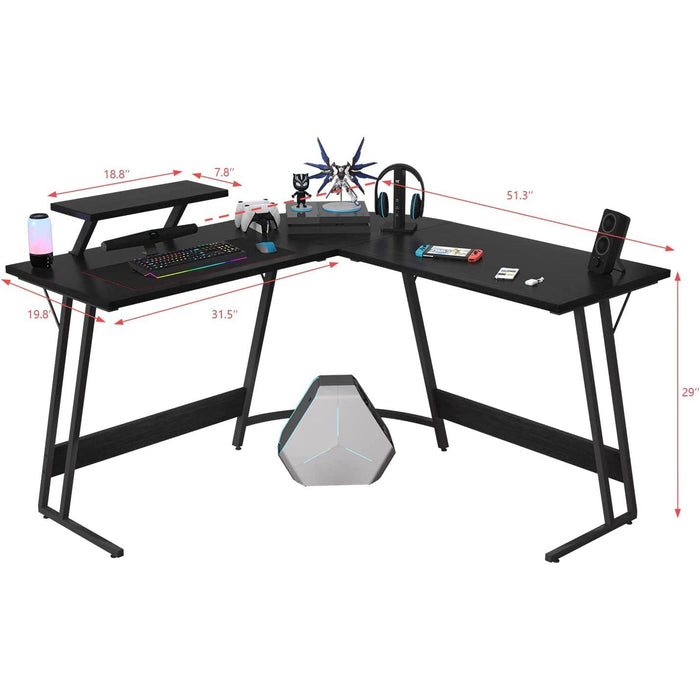 Sturdy L-Shaped Gaming Desk with Monitor Riser