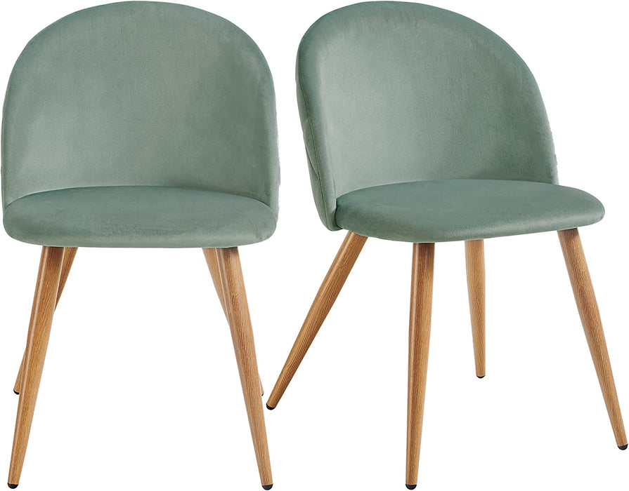 Set of 2 Green Velvet Dining Room Chairs, Metal Legs