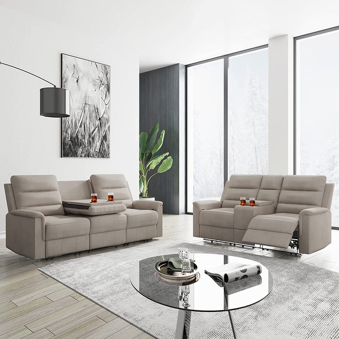 Reclining Sofa with Drop-Down Table and Cup Holders