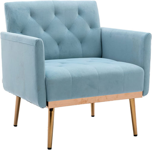 Modern Blue Accent Chair with Gold Legs