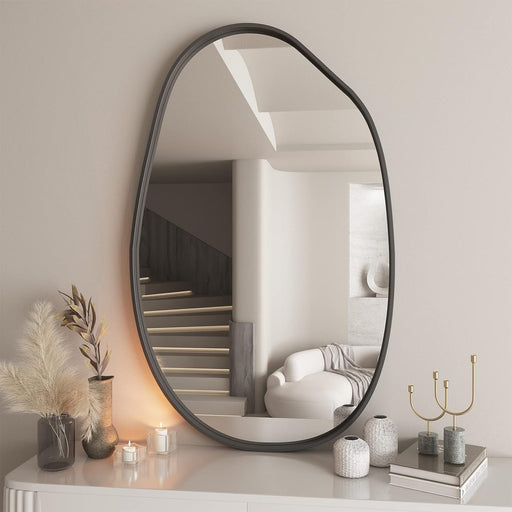 21X36 Irregular Wall Mirror, Black Asymmetrical Mirror for Wall, Modern Black Framed Mirror, Decorative Wall Mirror for Living Room Bedroom Bathroom Entryway