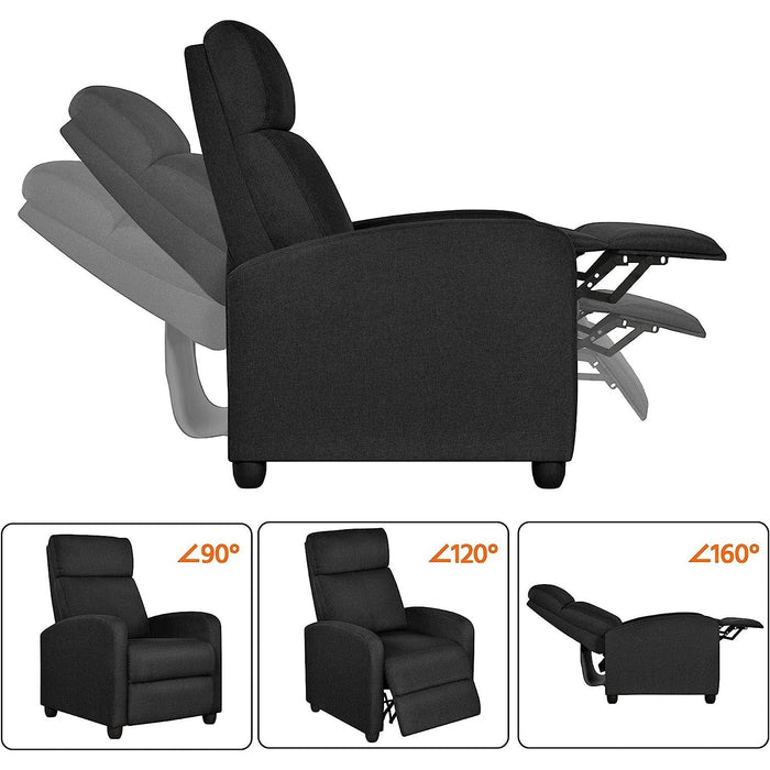 Fabric Push Back Recliner Chair, Pocket Spring, Matte Black