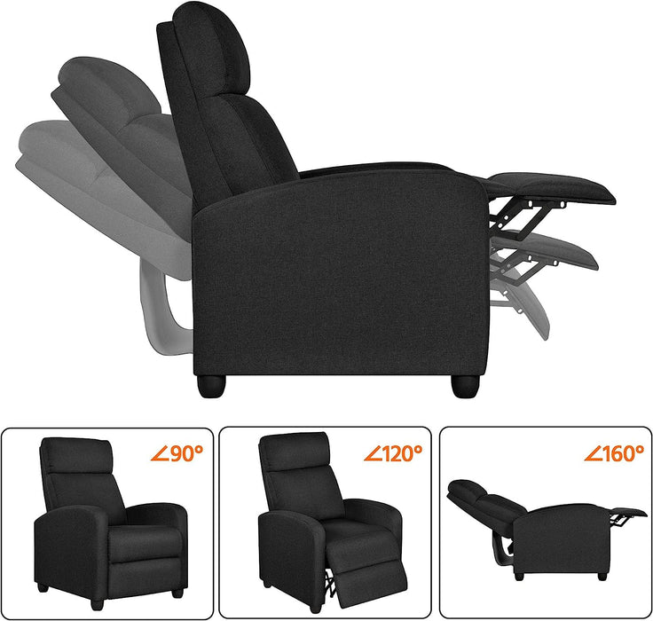 Fabric Push Back Recliner Chair, Pocket Spring, Matte Black