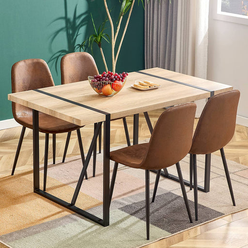 5 Piece Modern Farmhouse Wood Dining Table Set with Upholstered Chairs