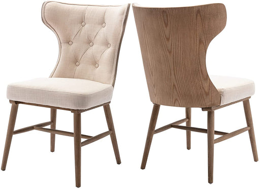 Driftwood Wingback Upholstered Dining Chairs Set of 2 in Cream