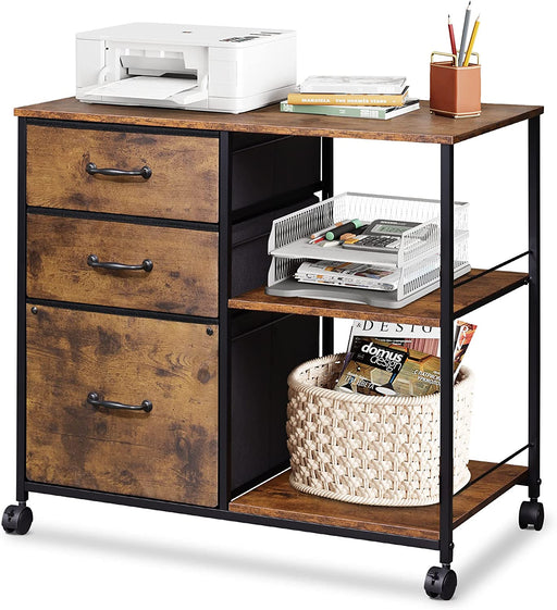 Rustic Mobile File Cabinet with Open Shelf