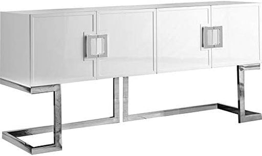 Chrome Base White Lacquer Contemporary Buffet Sideboard, Cabinet