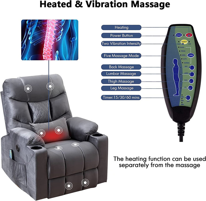 Velvet Power Lift Recliner with Heat & Massage