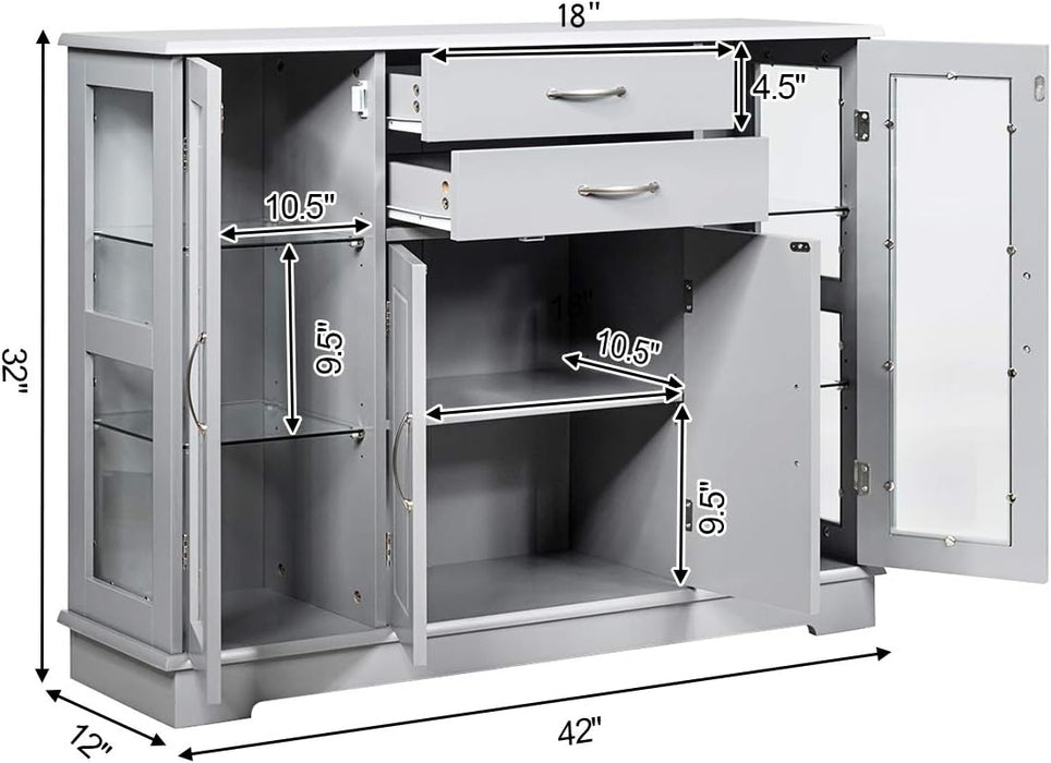 Sideboard Buffet Server Storage Cabinet Glass Doors