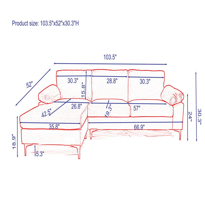 Navy Blue Velvet Sectional with Left Chaise