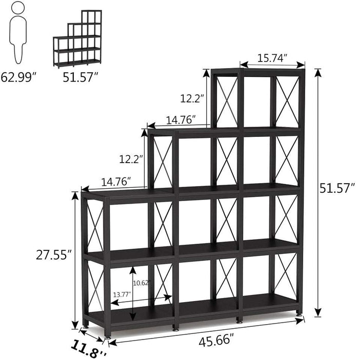 Rustic Industrial 5-Tier Bookshelf with Ladder