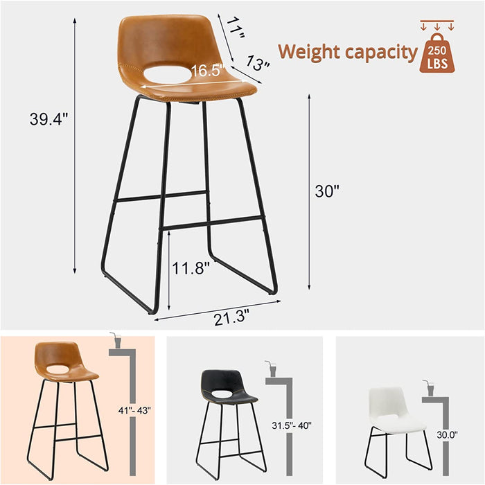 Set of 2 Faux Leather Counter Stools