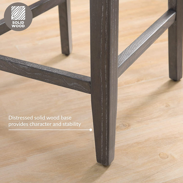 Upholstered Back Counter Height Barstool, Set of 2, Grey