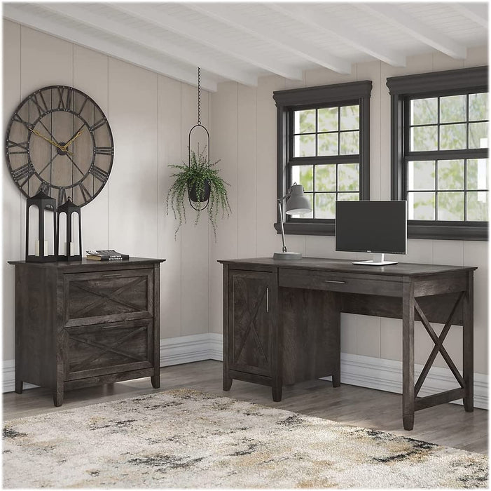 Key West Desk with Storage and Lateral File, Gray