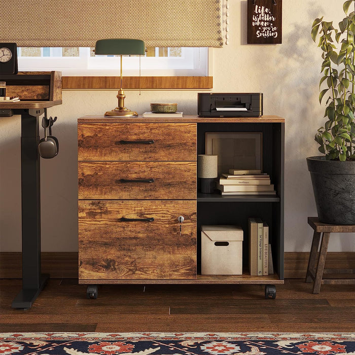 Vintage Black File Cabinet with Printer Stand