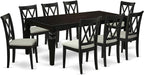 9-Piece Black Dining Set, Rectangle Table, 8 Microfiber Chairs