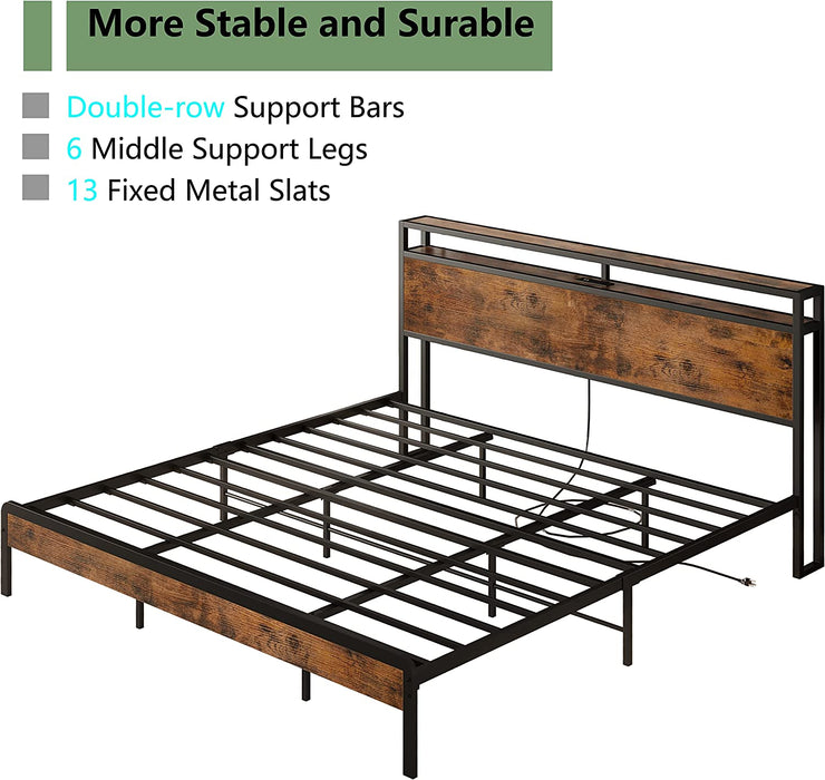 King Platform Bed Frame with Storage Headboard