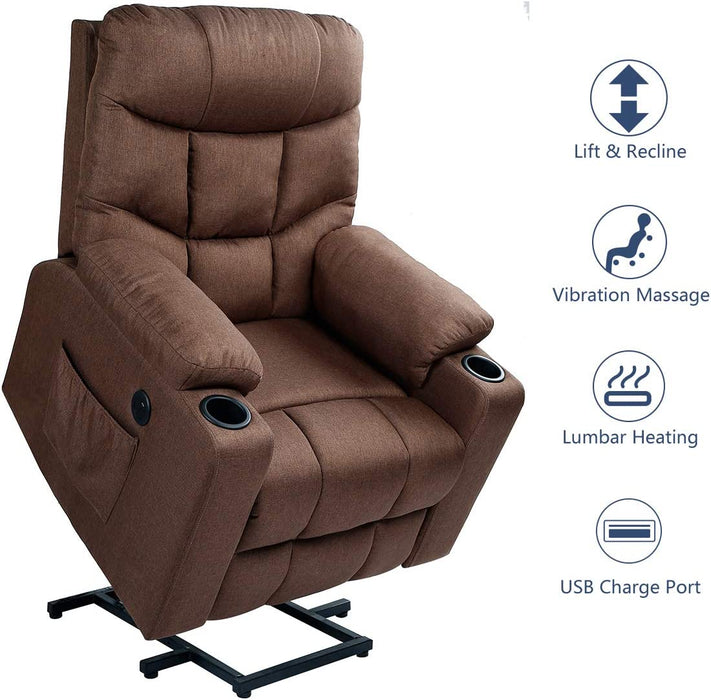 Brown Electric Power Lift Recliner with Massage and Heat