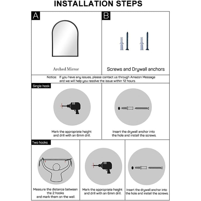Contemporary Black Arched Wall Mirror, 42X24, Ideal for Bathroom Vanity, Living Room or Bedroom, Entryway, Modern & Stylish Arch Top Mirror, with Iron Frame