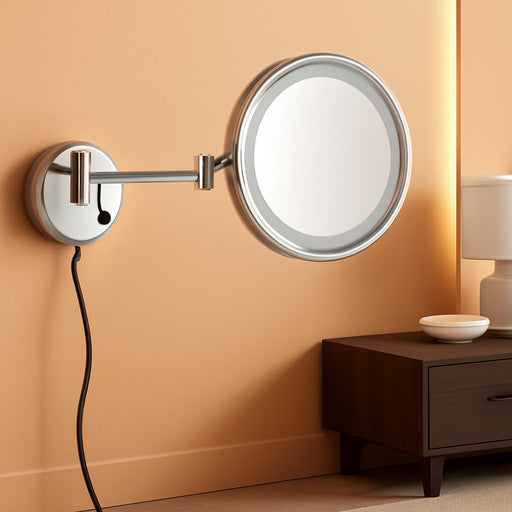 Wall Mounted Makeup Mirrors, Chrome Illuminated Brass