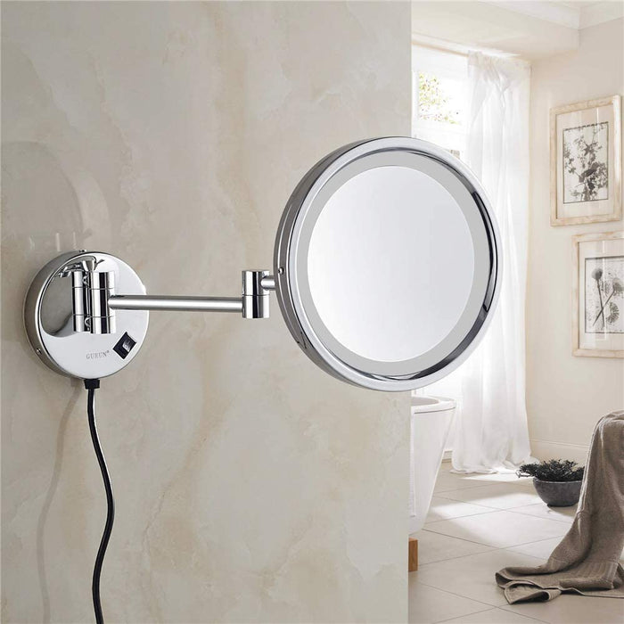 Wall Mounted Makeup Mirrors, Chrome Illuminated Brass