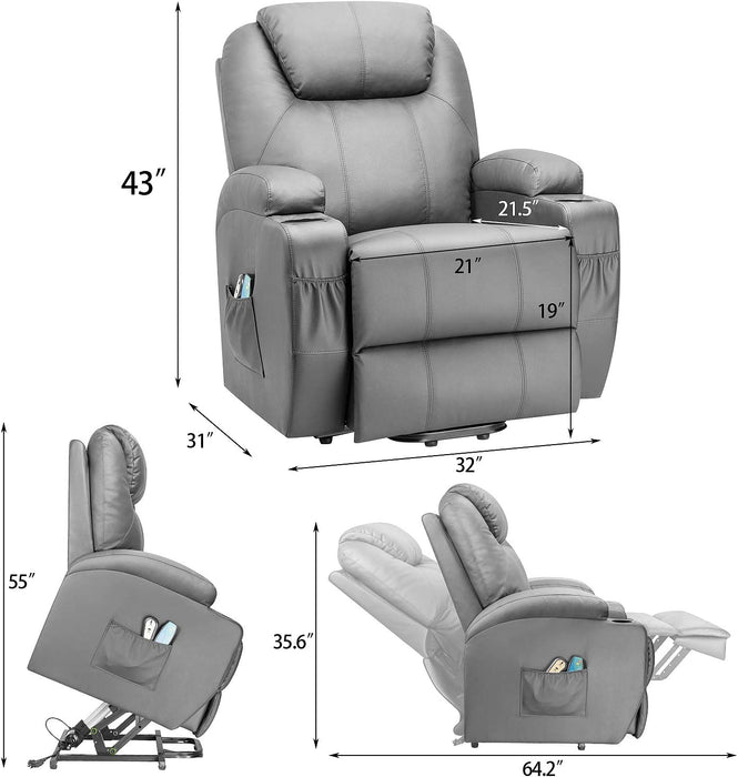 Gray Power Lift Recliner with Massage & Heat