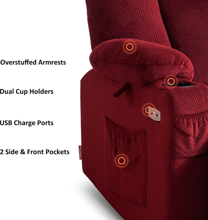 Fabric Electric Power Recliner Chair with Heat and Massage, Burgundy