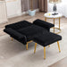 Black Velvet Lounge Chair with Ottoman, Adjustable Armrests