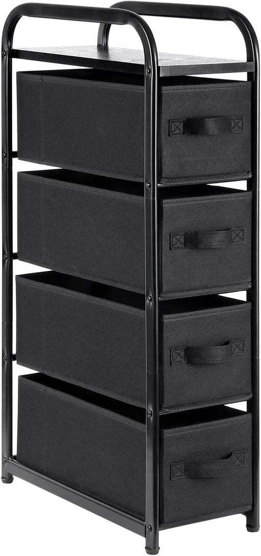Black Narrow 4-Drawer Fabric Dresser with Wood Top