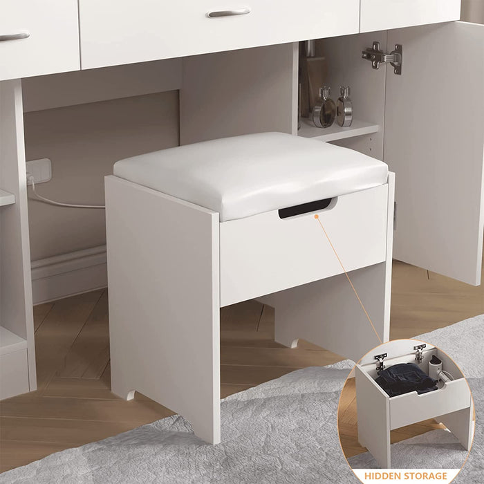 Makeup Vanity Desk with Lights, 3 Drawers, Shelves (White)