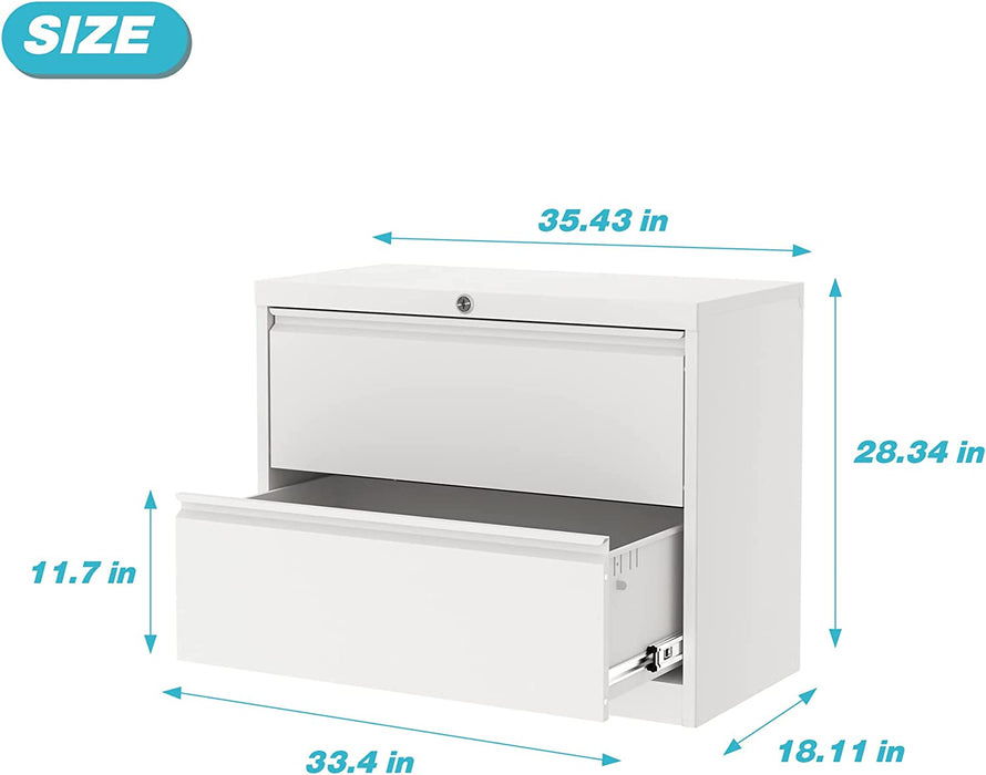 White 2-Drawer Lockable File Cabinet for Office/Home