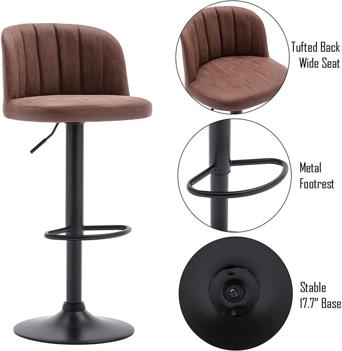 Brown Faux Leather Adjustable Bar Stools, Set of 2