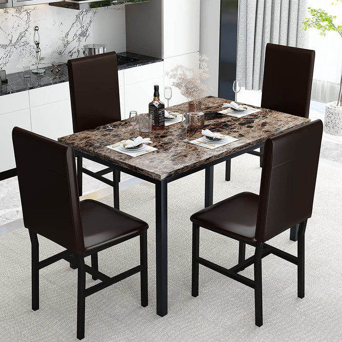 Small Dining Set with Faux Marble Table and 4 Chairs