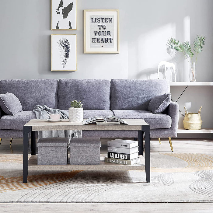 Rustic Coffee Table with Storage Shelf