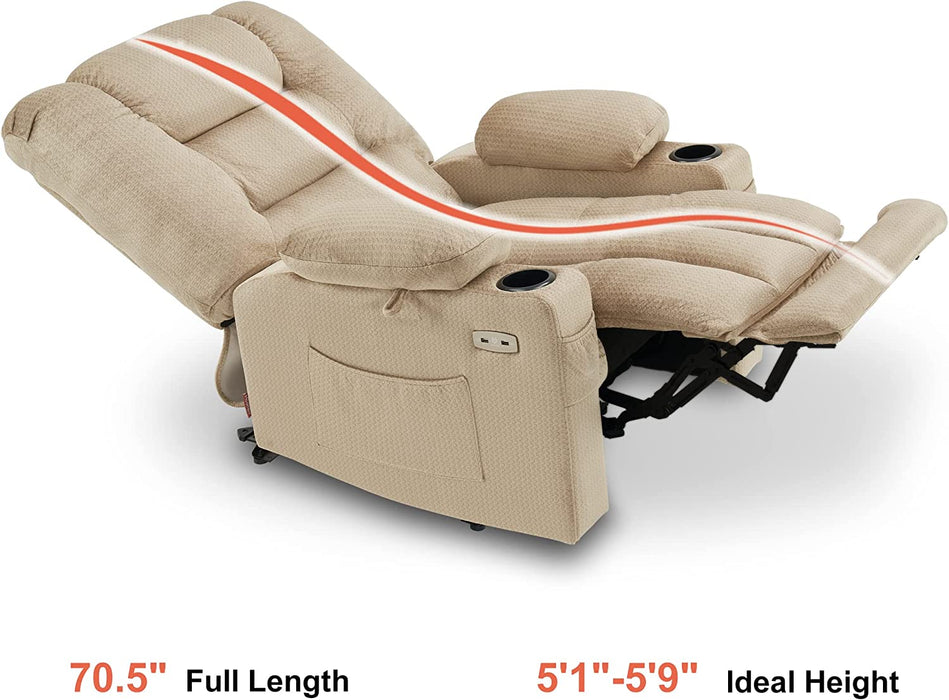 Beige Electric Power Recliner with Heat & Massage