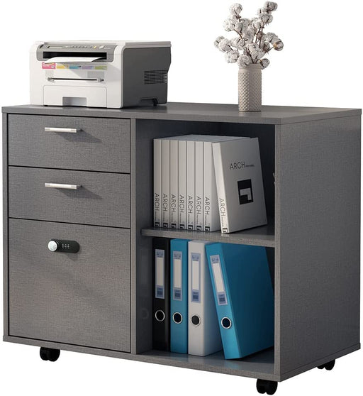 Grey 3-Drawer File Cabinet with Lock