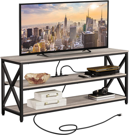 Industrial Gray TV Stand with Power Outlets
