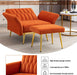 Orange Velvet Chair with Ottoman and Armrests